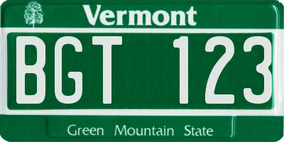 VT license plate BGT123
