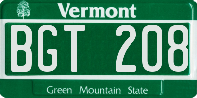VT license plate BGT208