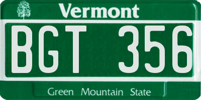 VT license plate BGT356