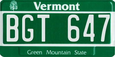 VT license plate BGT647