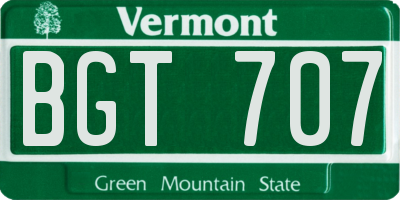 VT license plate BGT707
