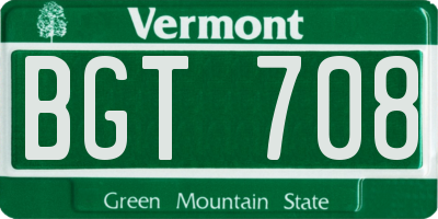 VT license plate BGT708