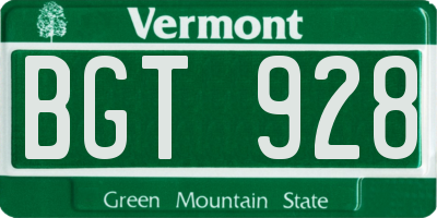 VT license plate BGT928