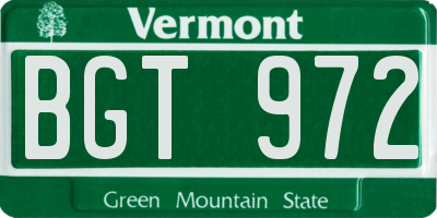 VT license plate BGT972