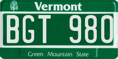 VT license plate BGT980