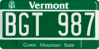 VT license plate BGT987