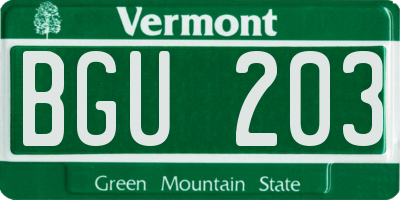 VT license plate BGU203