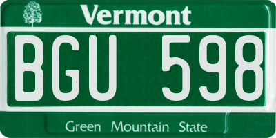 VT license plate BGU598