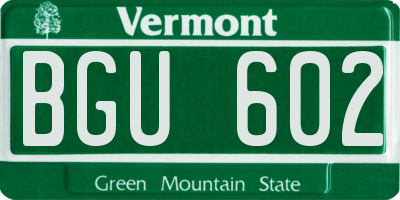 VT license plate BGU602