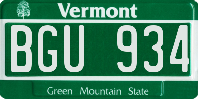 VT license plate BGU934