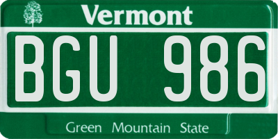 VT license plate BGU986