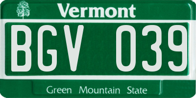 VT license plate BGV039