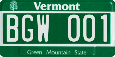 VT license plate BGW001
