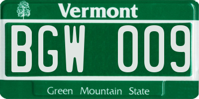 VT license plate BGW009