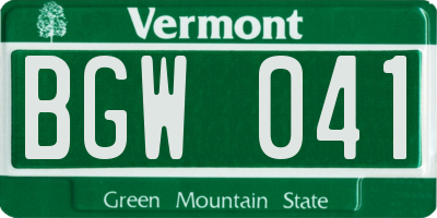 VT license plate BGW041