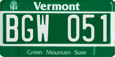 VT license plate BGW051