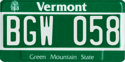 VT license plate BGW058