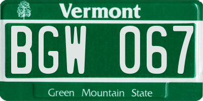 VT license plate BGW067