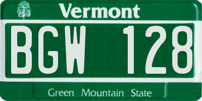 VT license plate BGW128