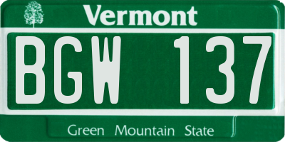 VT license plate BGW137