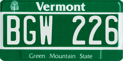VT license plate BGW226
