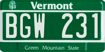 VT license plate BGW231