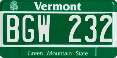 VT license plate BGW232