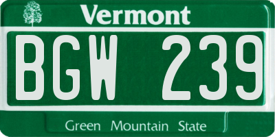VT license plate BGW239