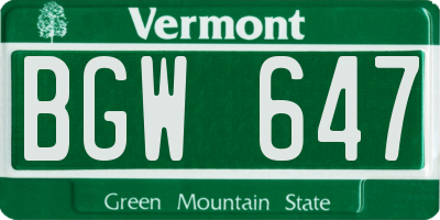 VT license plate BGW647