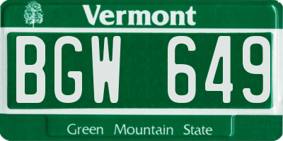 VT license plate BGW649