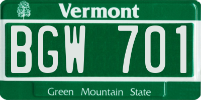 VT license plate BGW701