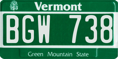 VT license plate BGW738