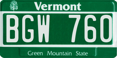 VT license plate BGW760