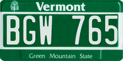 VT license plate BGW765