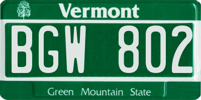 VT license plate BGW802