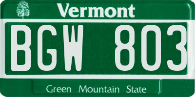 VT license plate BGW803