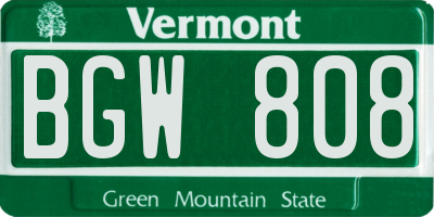 VT license plate BGW808