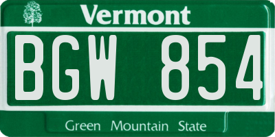 VT license plate BGW854