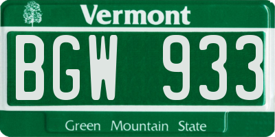 VT license plate BGW933