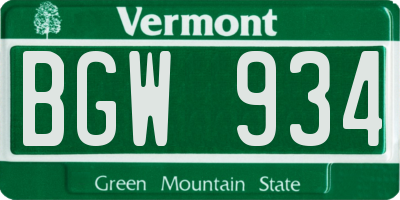 VT license plate BGW934