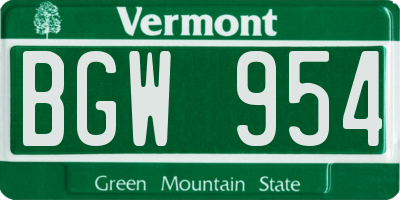 VT license plate BGW954