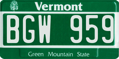 VT license plate BGW959