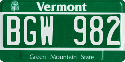 VT license plate BGW982