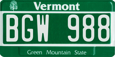 VT license plate BGW988