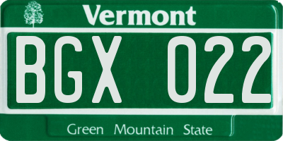 VT license plate BGX022