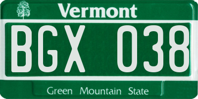 VT license plate BGX038