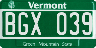 VT license plate BGX039