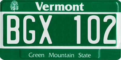 VT license plate BGX102
