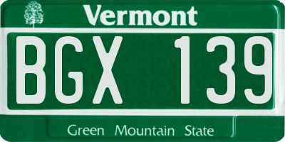 VT license plate BGX139