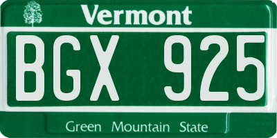 VT license plate BGX925